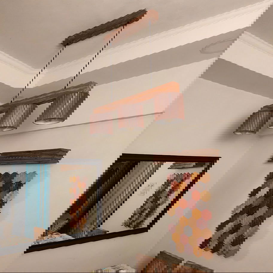 Tiga Brown Wooden Series Hanging Lamp with Brown Fabric Lampshades - ArtyCraftz.com