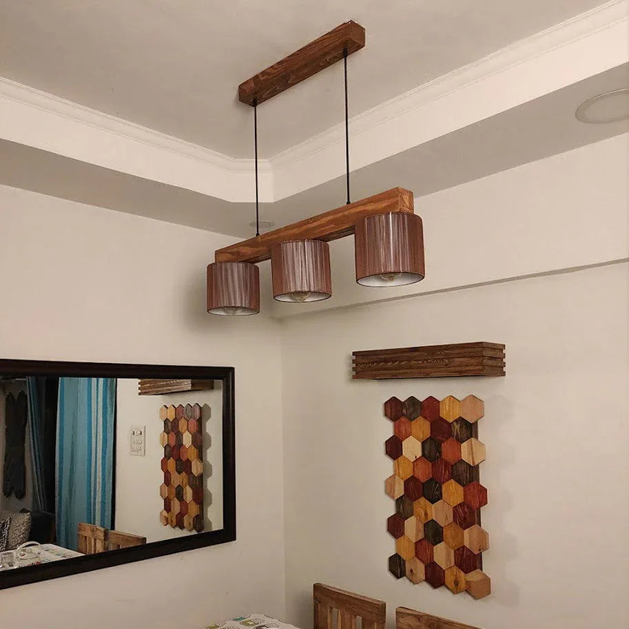 Tiga Brown Wooden Series Hanging Lamp with Brown Fabric Lampshades - ArtyCraftz.com