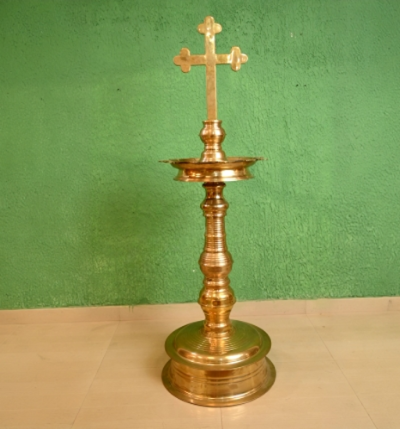Traditional Brass Church Standing Oil Lamp with Cross-ArtyCraftz.com