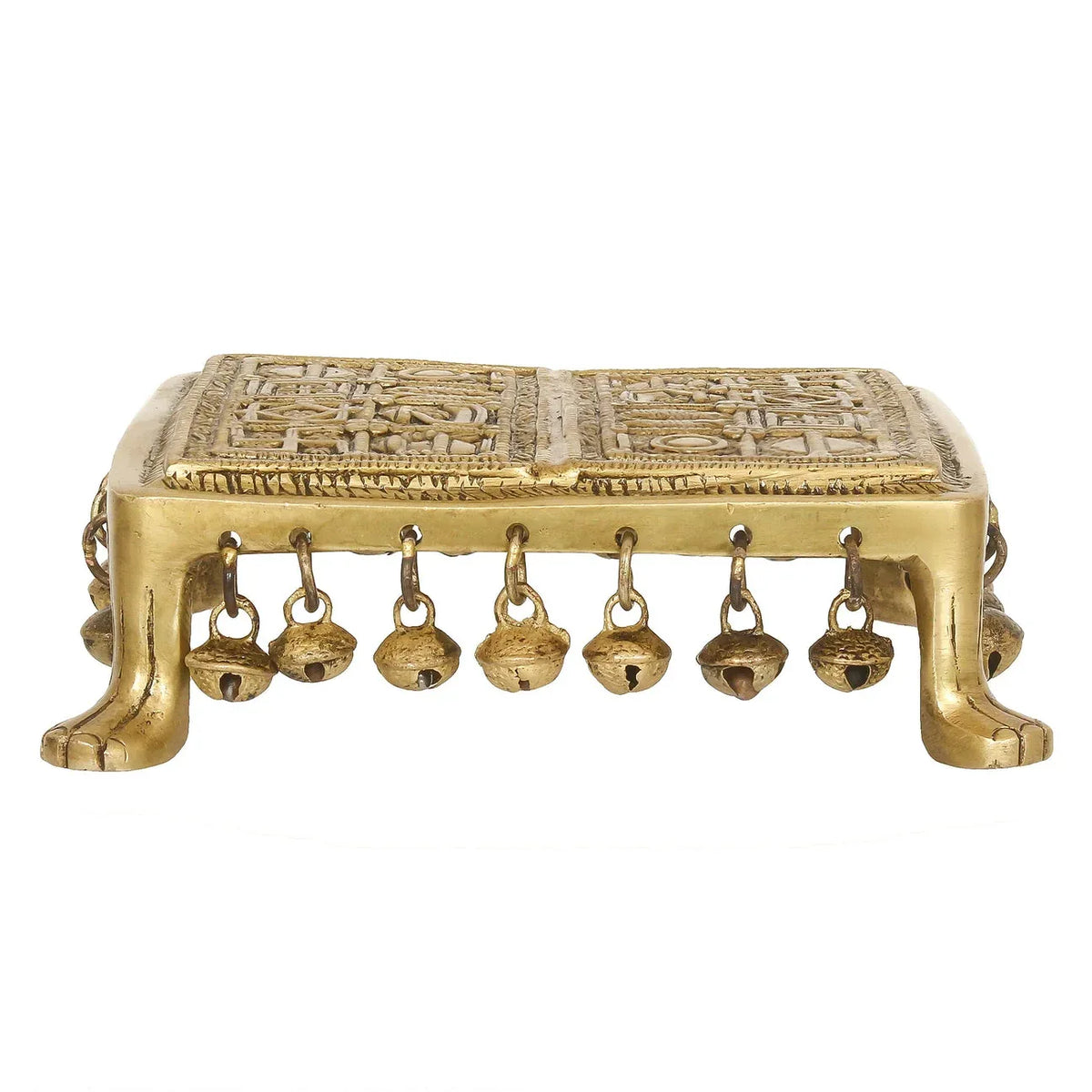 Traditional Brass Pooja Chowki with Bells-ArtyCraftz.com