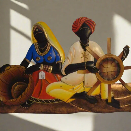 Traditional Rajasthani Basket Weaving Couple Wall-ArtyCraftz.com