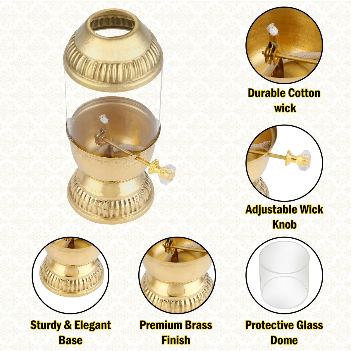 Traditional brass oil lamp with transparent glass shade-artycraftz.com