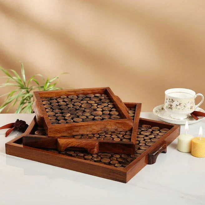 Trendy Wooden Cut Pieces Serving Tray for Kitchen & Dinning Ware Set of 3 - ArtyCraftz.com