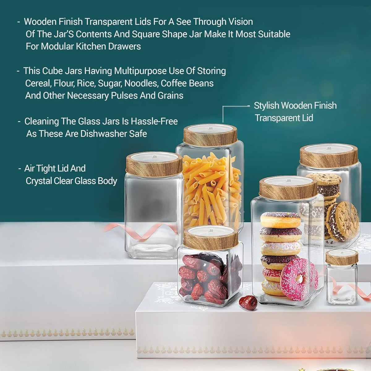 Treo Woody Cube Glass Jar-ArtyCraftz.com