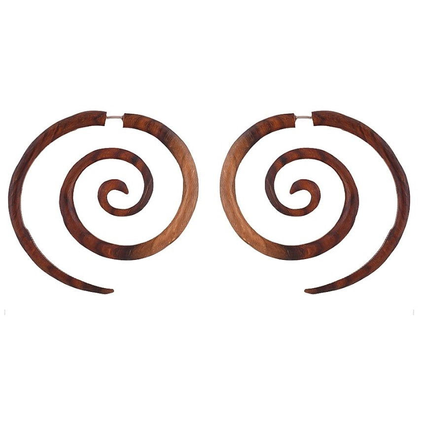 Tribal Big Fake Gauge Spiral Earrings 2.3" - ArtyCraftz.com