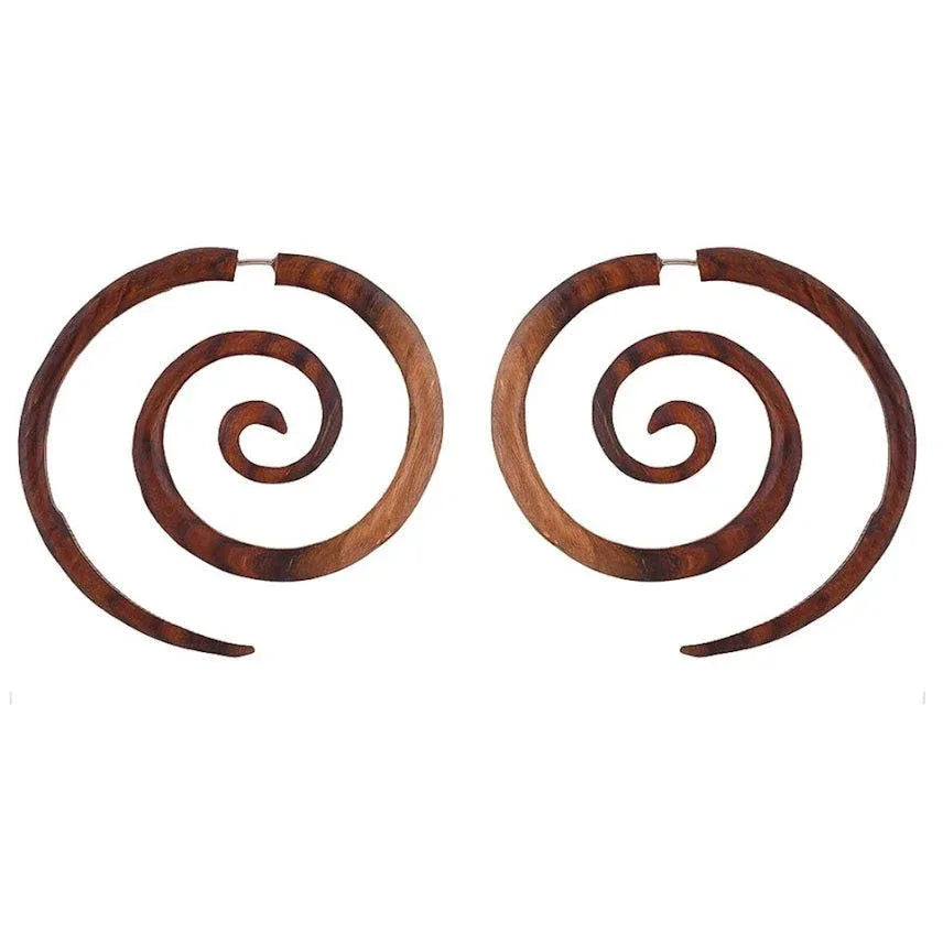 Tribal Big Fake Gauge Spiral Earrings 2.3" - ArtyCraftz.com