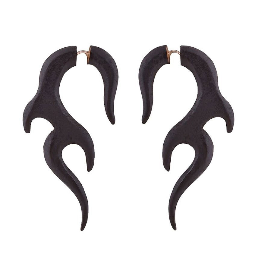 Tribal Fake Gauge Black wooden Earrings 2.75" - ArtyCraftz.com
