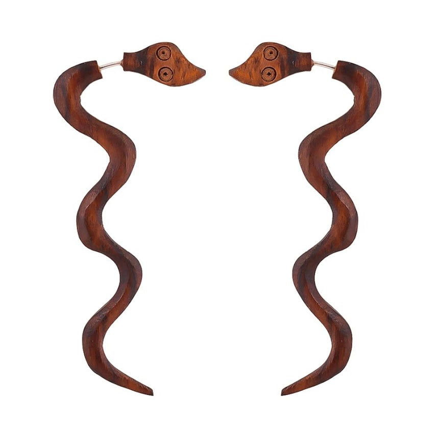 Tribal Fake Gauge Large Snake Earrings 3.1" - ArtyCraftz.com