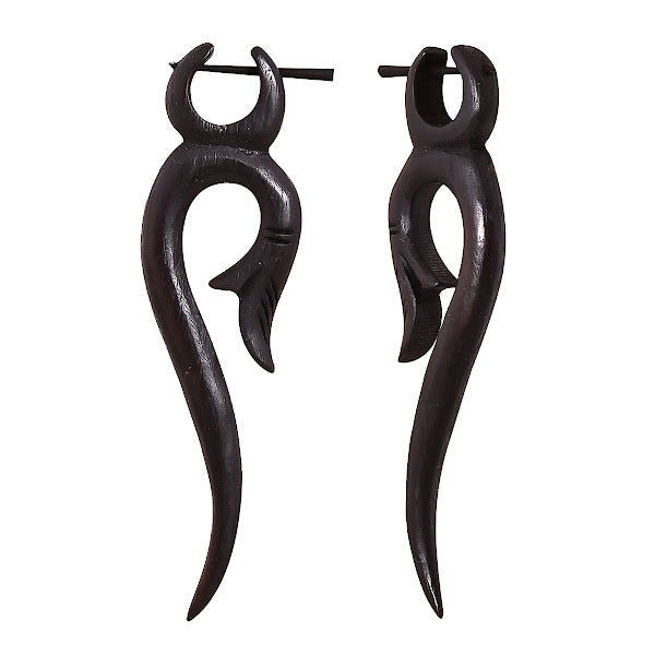 Tribal Fake Guage Black large wooden Earrings 3.6" - ArtyCraftz.com