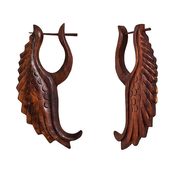 Tribal Organics Feathered Bird Style Fake Gauges Earrings 3.2" - ArtyCraftz.com