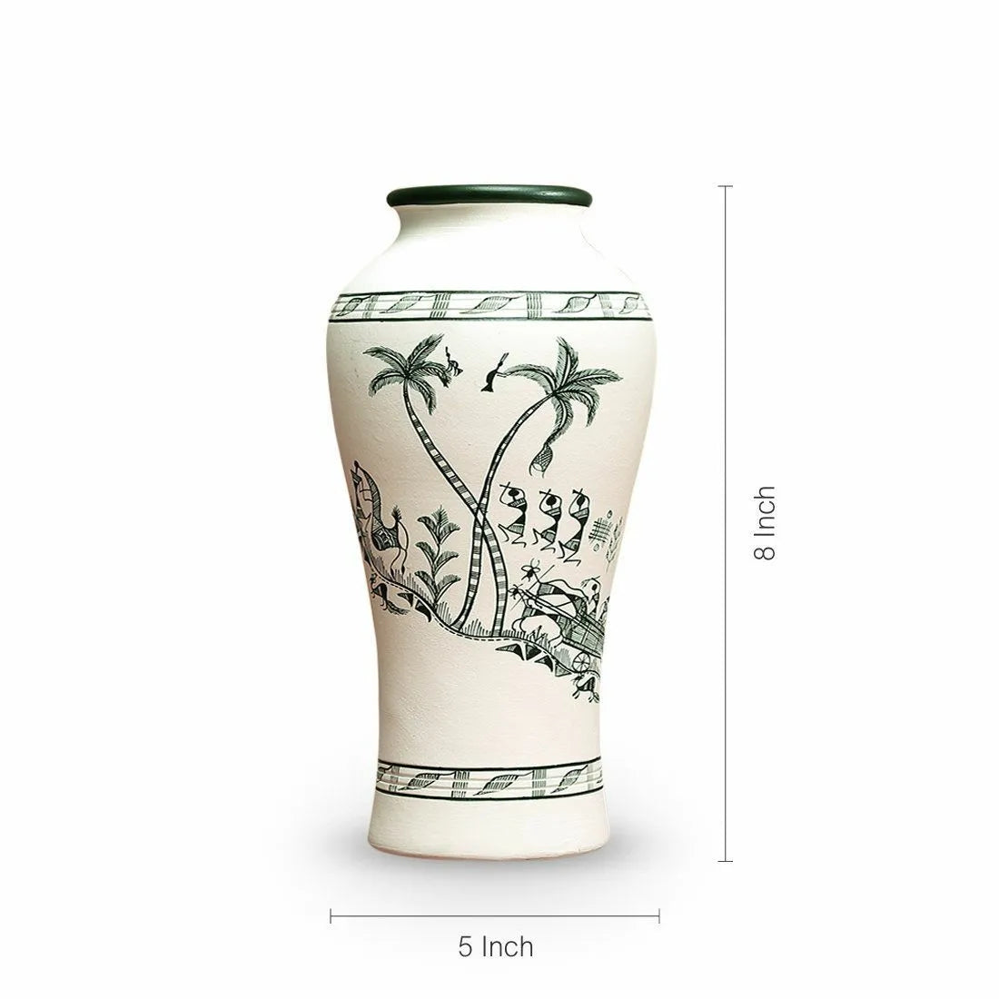 Tribal Serenity' Terracotta Vase With Warli Hand-Painting (8 Inches) - ArtyCraftz.com