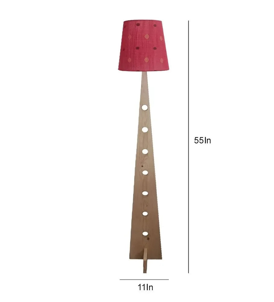 Trigo Wooden Floor Lamp with Beige Base and Red Printed Fabric Lampshade - ArtyCraftz.com