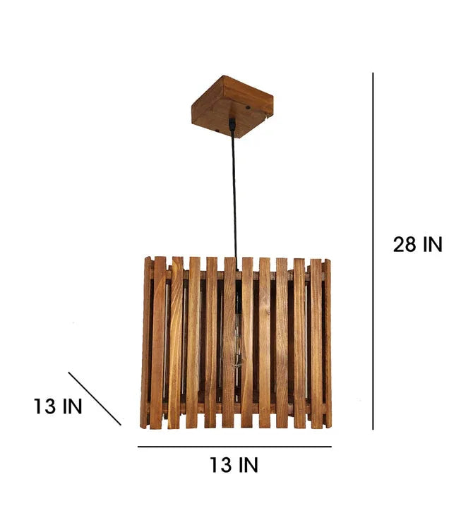 Trikona Brown Wooden Single Hanging Lamp-ArtyCraftz.com