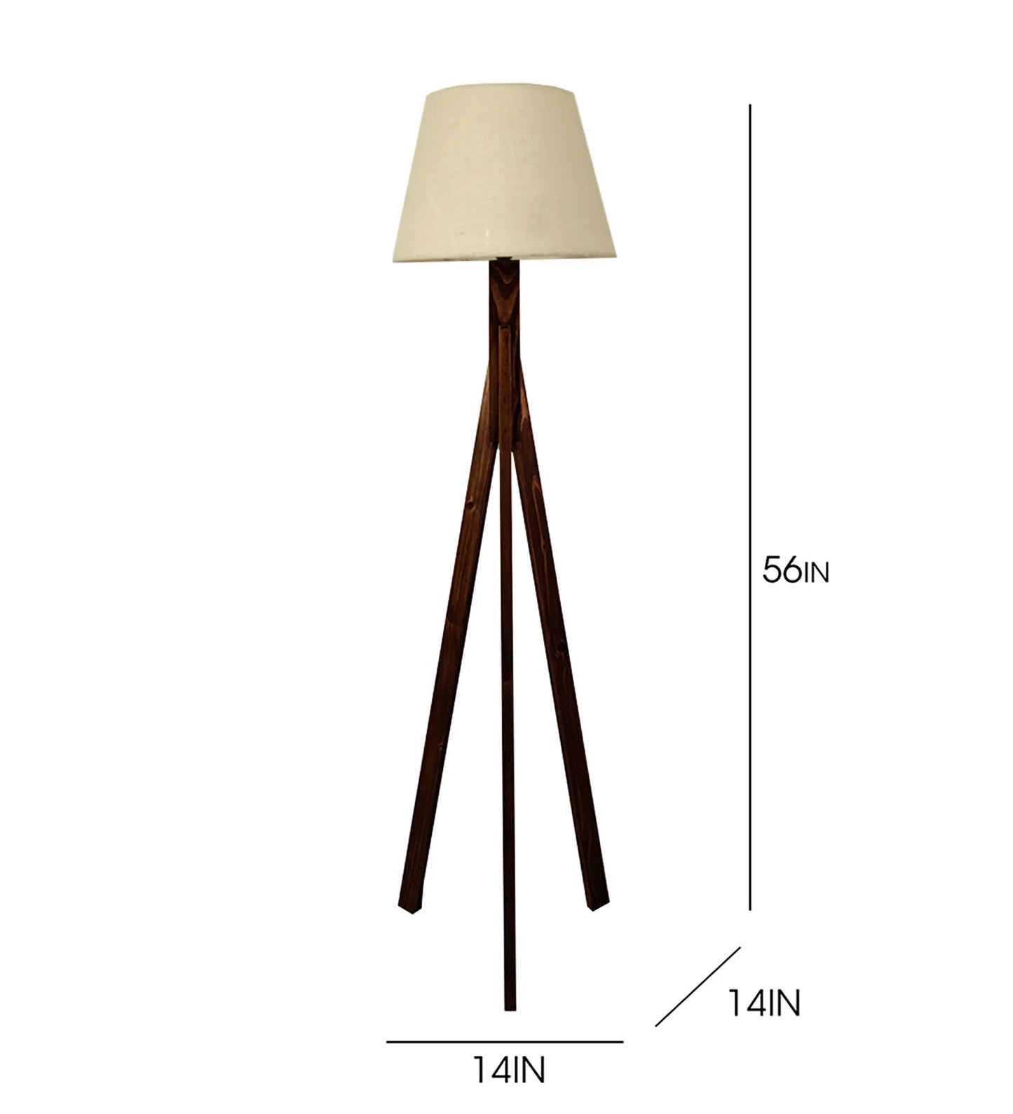 Triune Wooden Floor Lamp with Brown Base and Beige Fabric Lampshade - ArtyCraftz.com