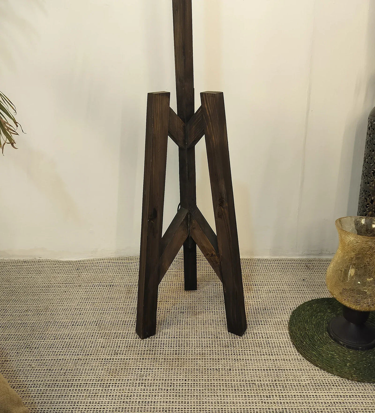 Troika Wooden Floor Lamp with Brown Base and Beige Fabric Lampshade - ArtyCraftz.com