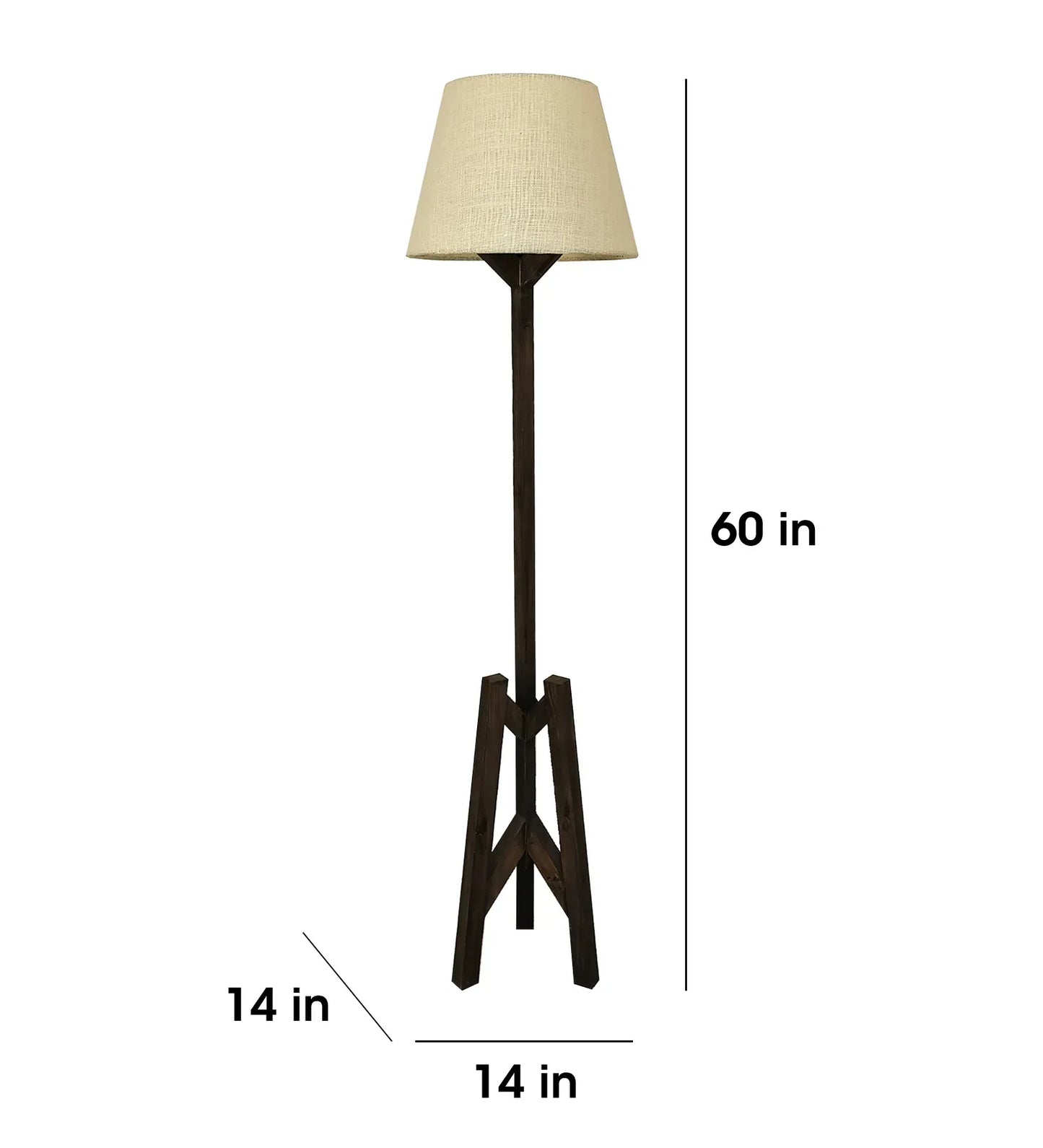 Troika Wooden Floor Lamp with Brown Base and Beige Fabric Lampshade - ArtyCraftz.com