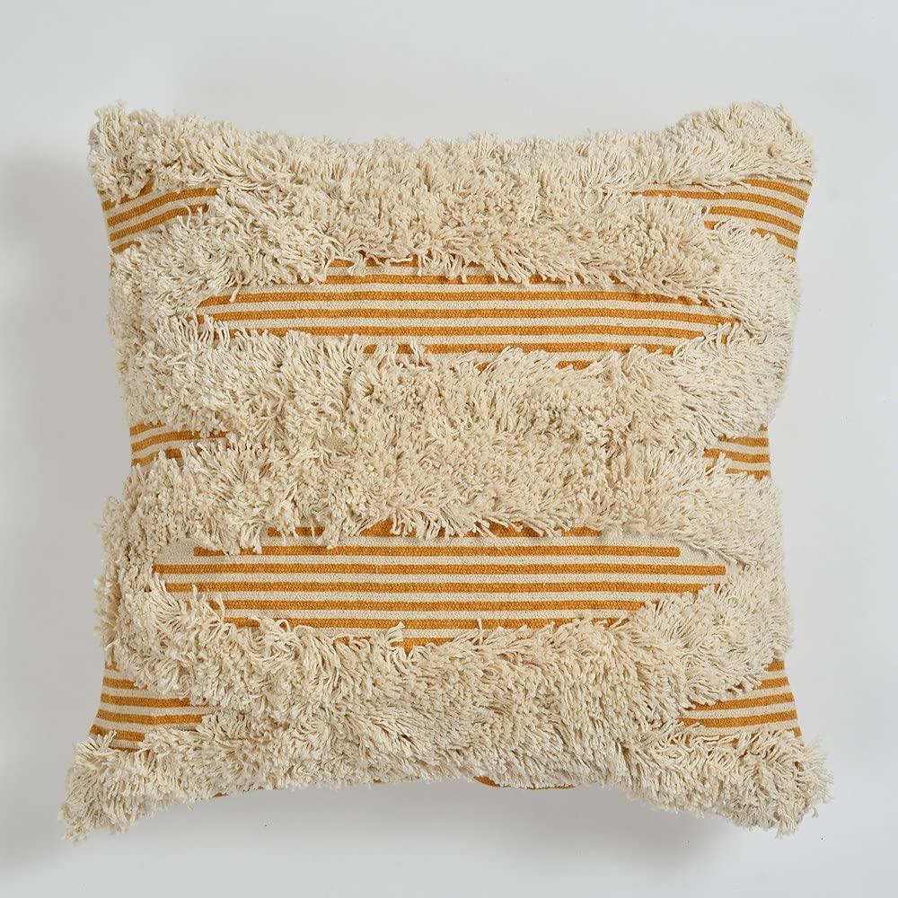 Tufted Diamond 2 Blocks Across Cushion Cover, Yellow, 16x16 inches - ArtyCraftz.com