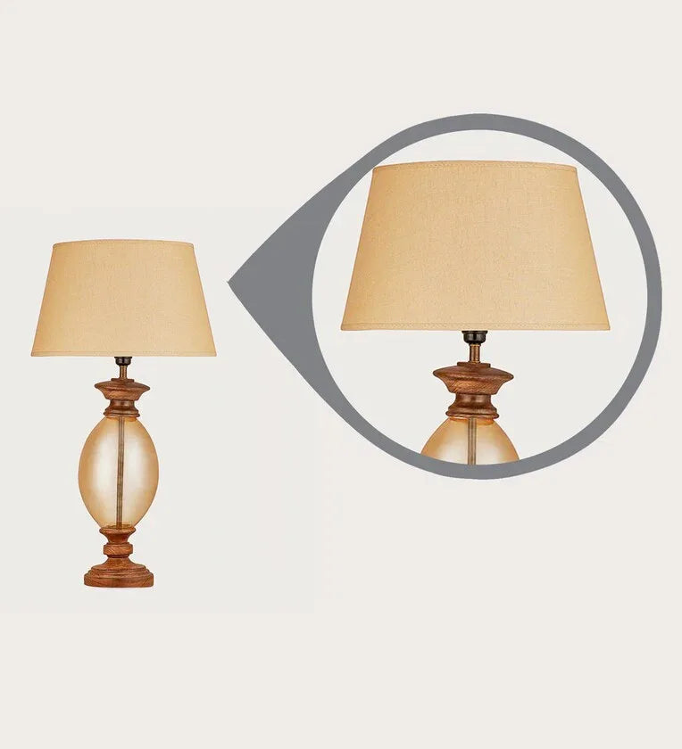 Twilight Beige Fabric Shade Night Lamp With Glass Base