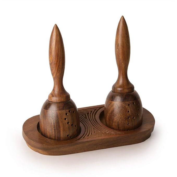 Unique Slanting Salt & Pepper Shaker With Tray In Sheesham Wood