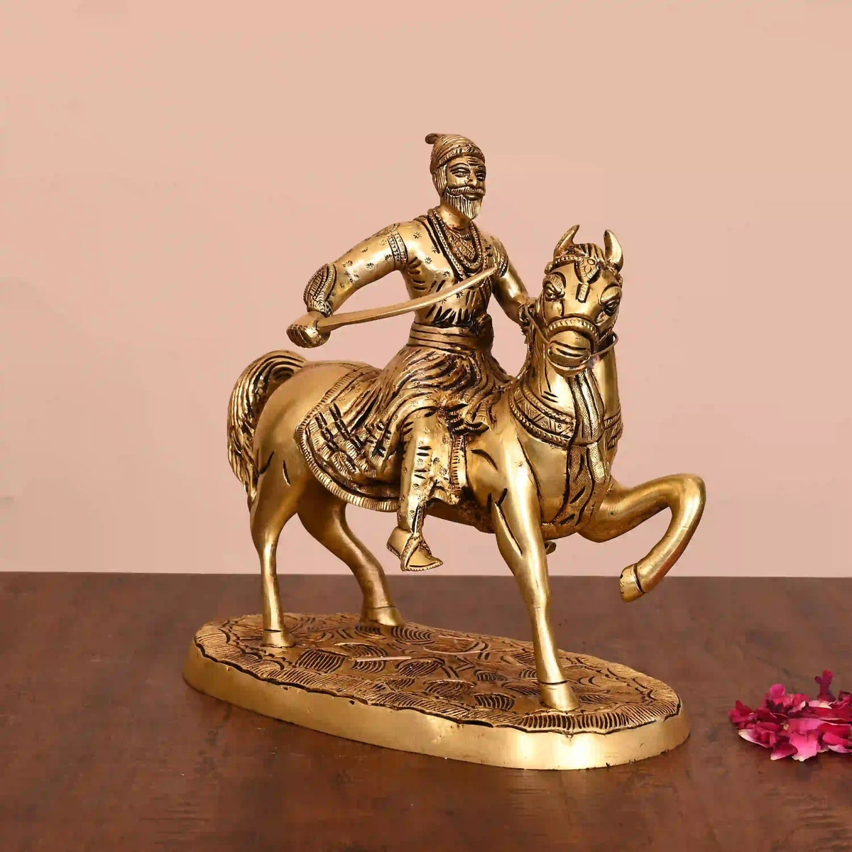 Brass Chatrapati Shivaji Maharaj On Horse Statue (9 Inch)