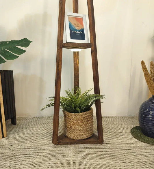 Vantage Wooden Floor Lamp with Brown Base and Jute Fabric Lampshade