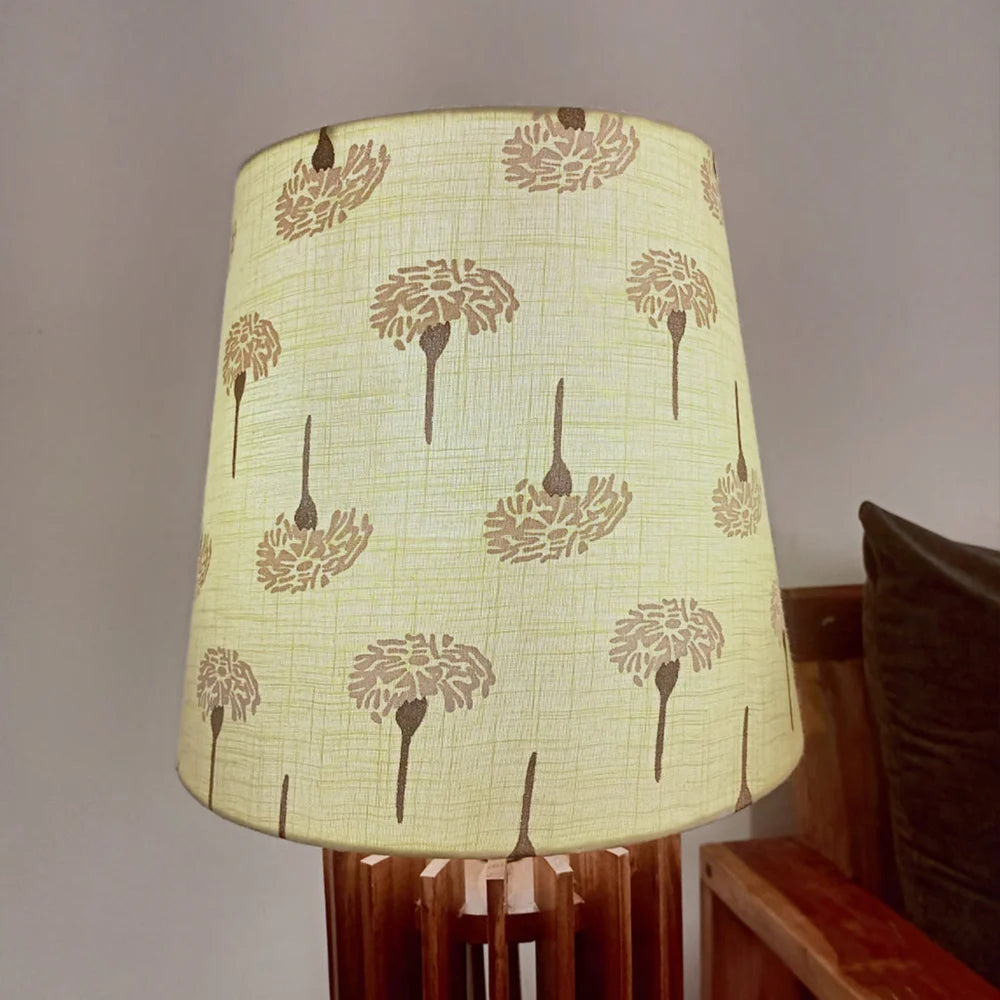 Ventus Brown Wooden Table Lamp with Yellow Printed Fabric Lampshade - ArtyCraftz.com