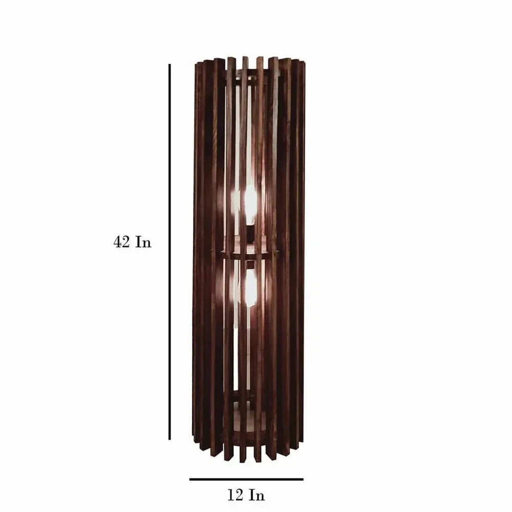 Slatted Wooden Column Floor Lamp - Modern Dual-Light Accent-artycraftz.com