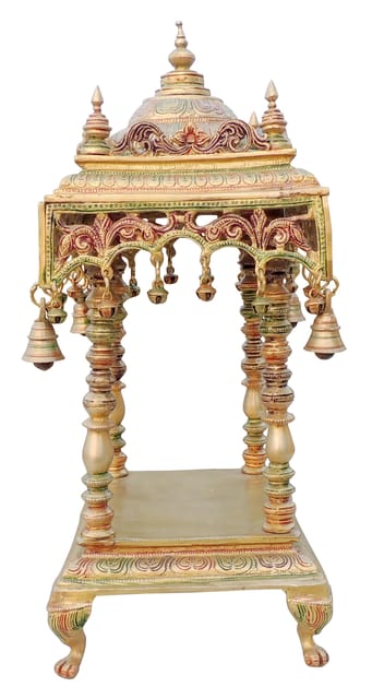 Vibrant Brass Multicolor Temple with Bells and Ghungroos-ArtyCraftz.com