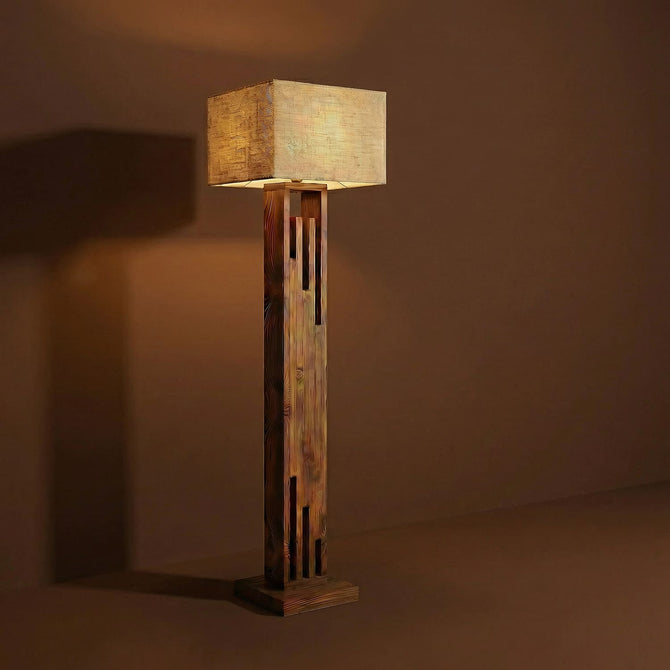 Pine Wood Floor Lamp with Fabric Shade – 60 Inch Tall Wooden Standing Lamp-artycraftz.com