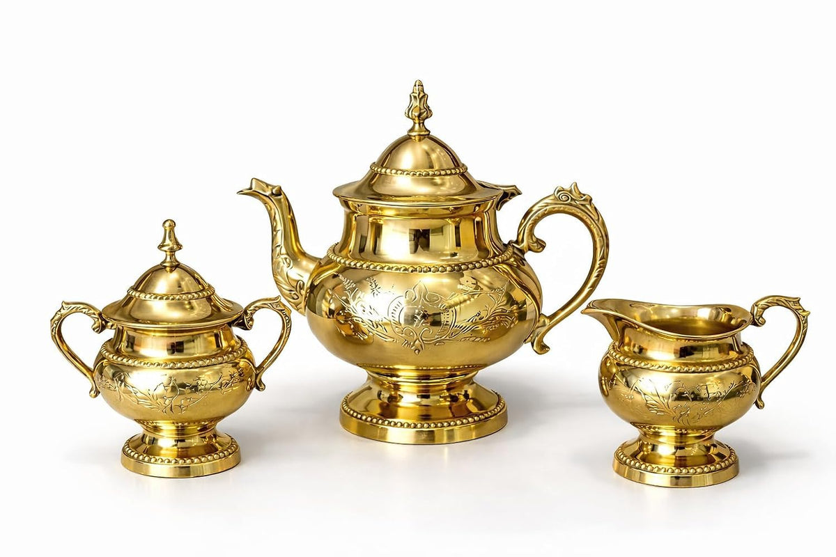Victorian Style Handcrafted Embossed Brass Tea Set-ArtyCraftz.com