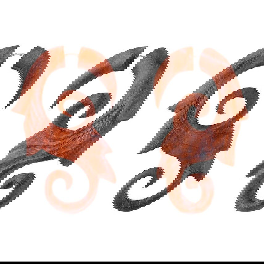 Vine Ripe Carved Tribal Big Fake Gauge Spiral Earrings 2.9" - ArtyCraftz.com