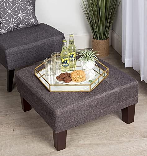 Vintage Mirror Base Glass Golden Brass Hexagon Tray (Size: Medium) Vanity Tray for Living Room, Bathroom, Bedroom, Dining Table, Centre Table, Side Table Decoration