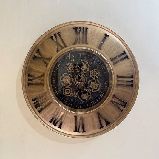 Vintage Roman Numeral Wall Clock with Gear Design-ArtyCraftz.com