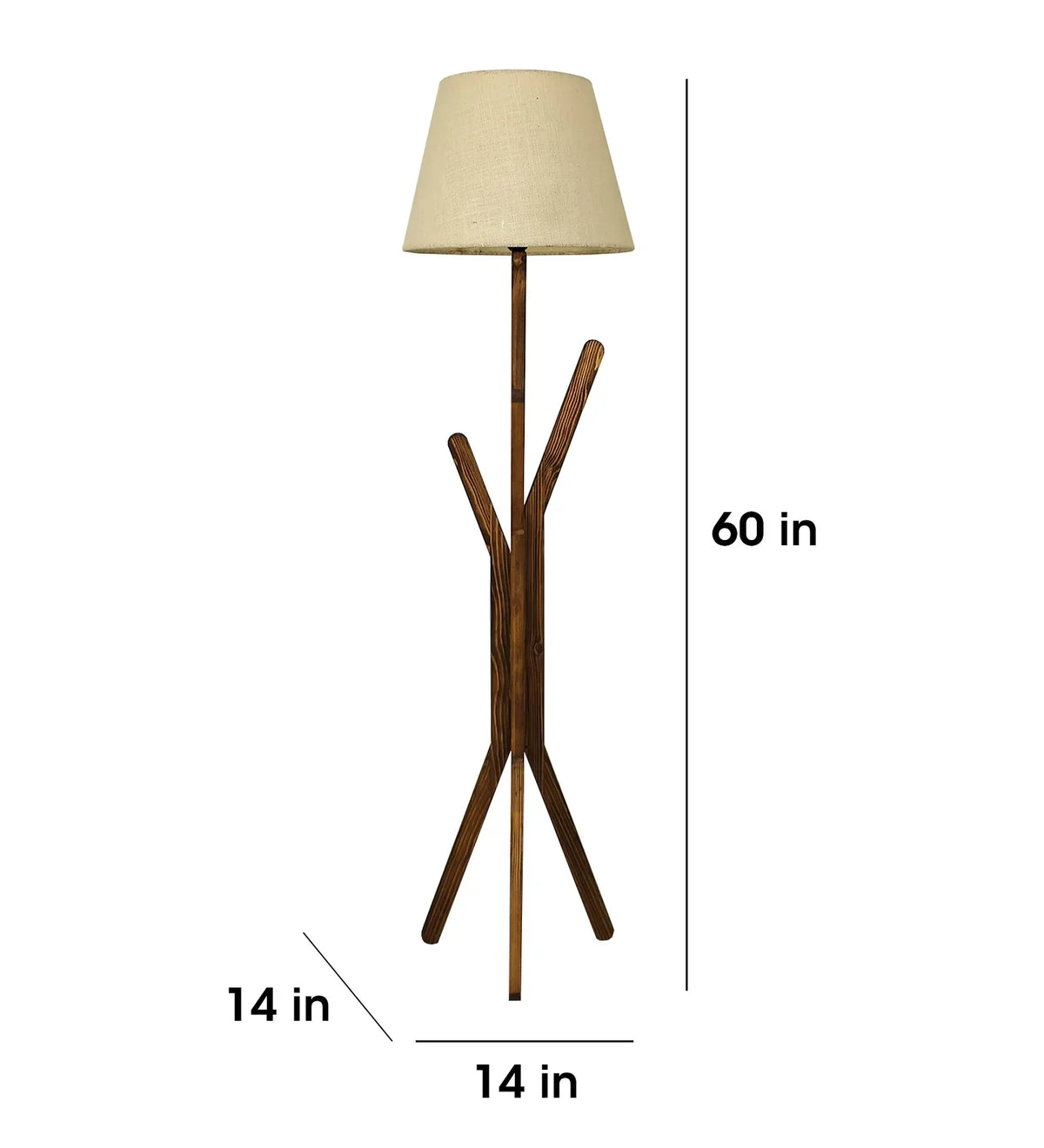 Vrikshya Wooden Floor Lamp with Brown Base and Beige Fabric Lampshade - ArtyCraftz.com