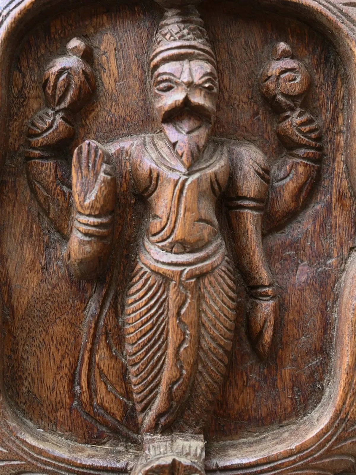 Handcarved Dasavatar Vertical Teak Wood Wall Panel-ArtyCraftz.com