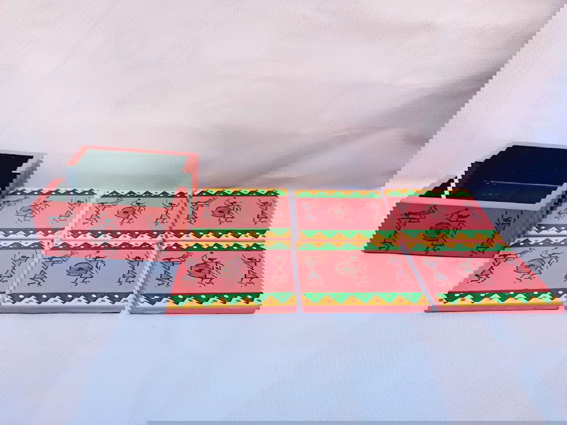 Warli Art Wooden Coaster Set of 6 - ArtyCraftz.com