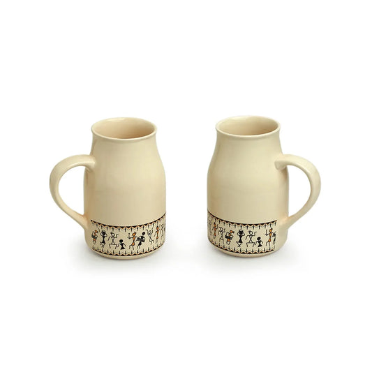 Warli Design Milk Ceramic Mugs – ArtyCraftz.com