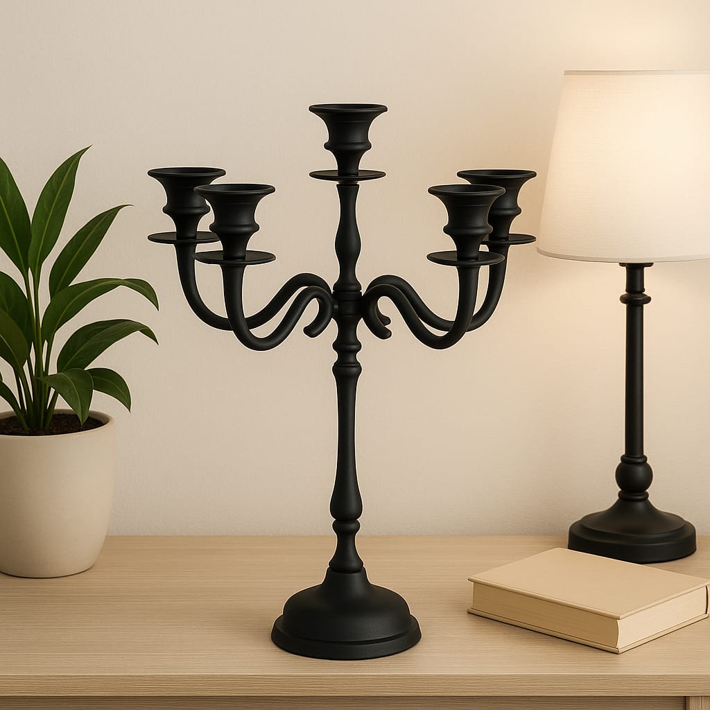 Evara Black 5-Arm Candle Holder