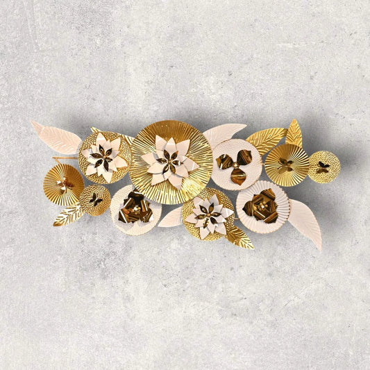 White Lotus on Sparkling Golden Leaves Iron Wall Art-ArtyCraftz.com