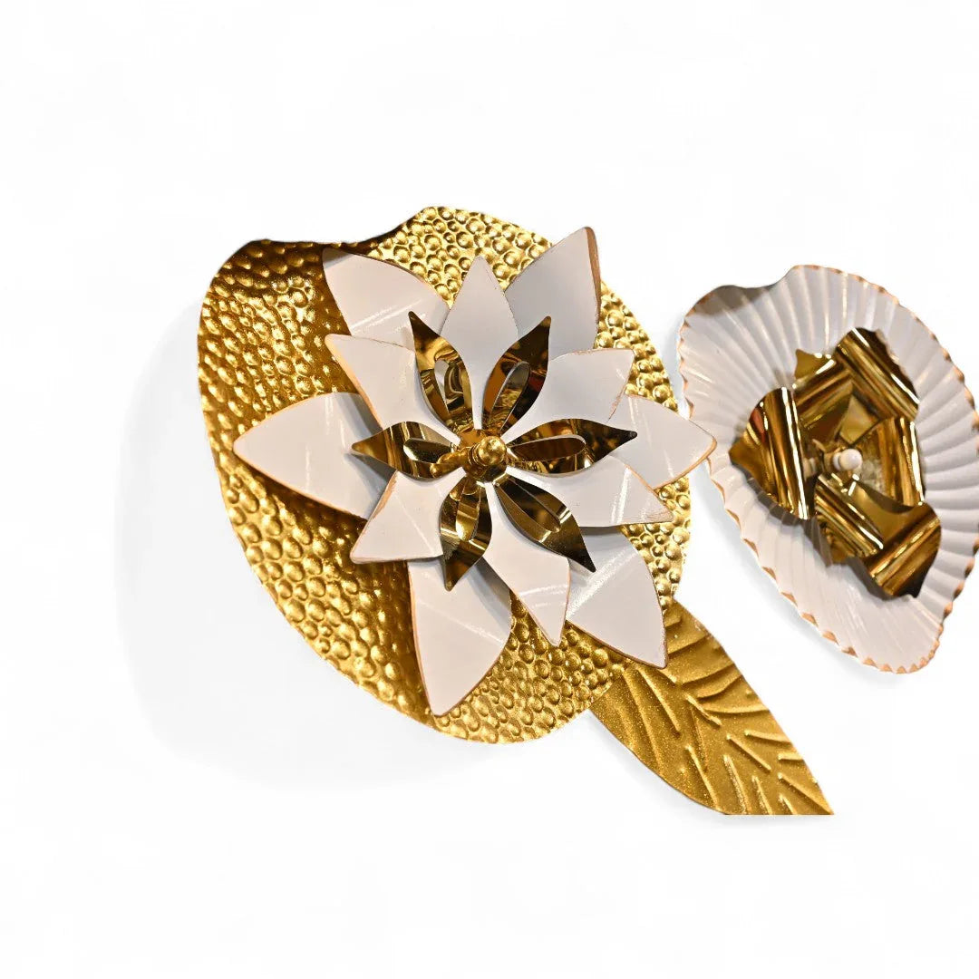 White Lotus on Sparkling Golden Leaves Iron Wall Art-ArtyCraftz.com