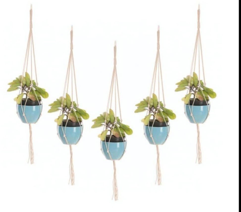 White Macrame Plant Holder - Pack of 5 - ArtyCraftz.com