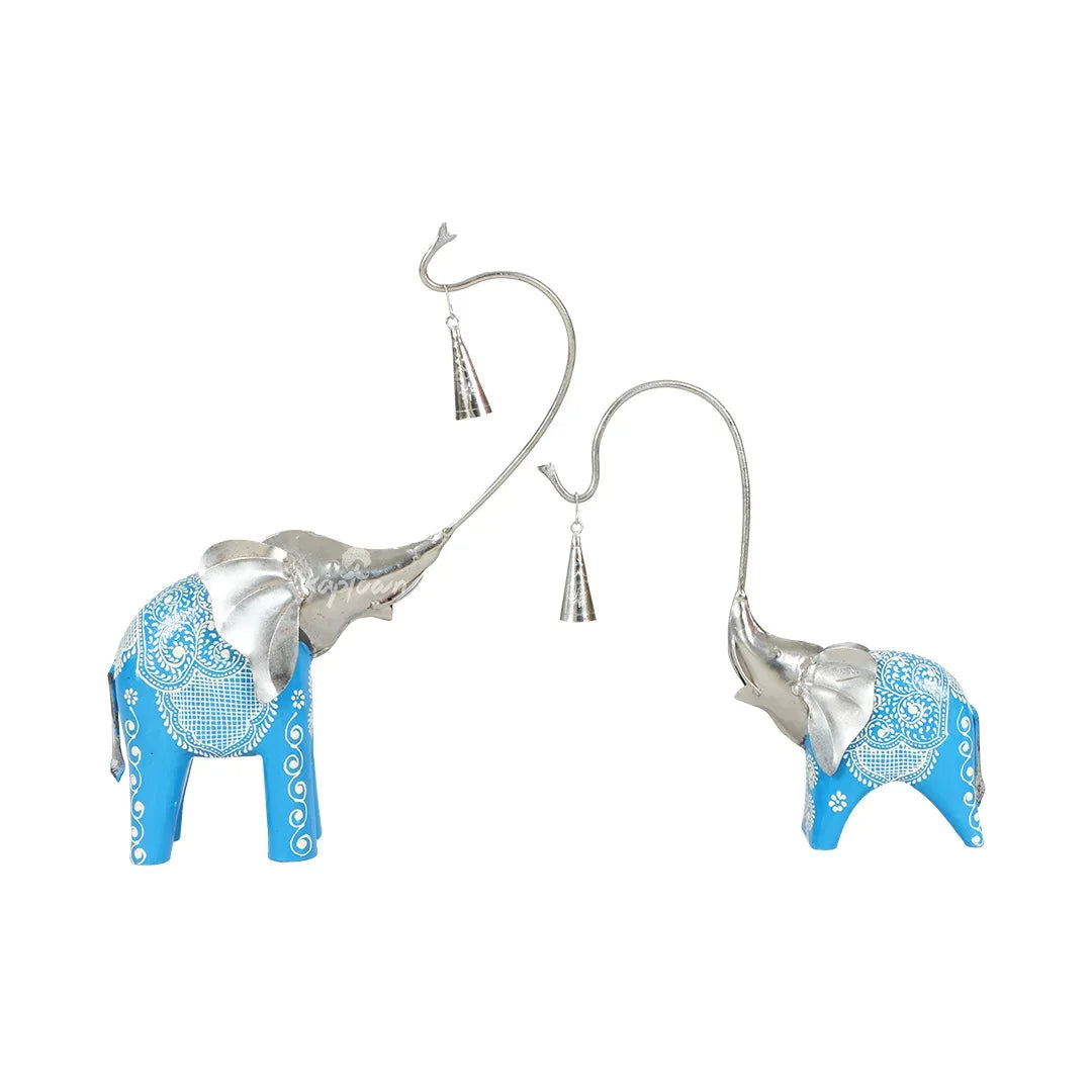 Wood and Metal Elephant With Bell Table Showpiece-ArtyCraftz