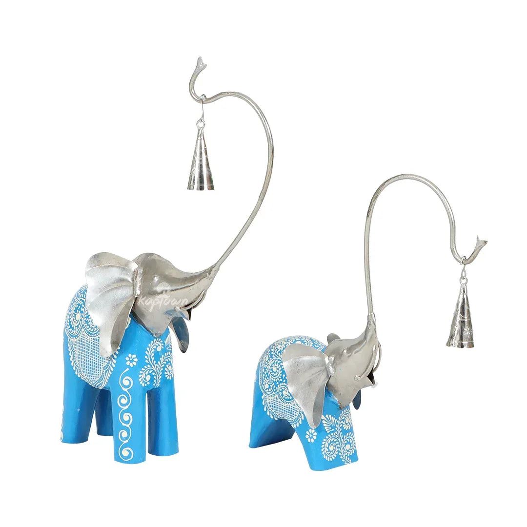 Wood and Metal Elephant With Bell Table Showpiece-ArtyCraftz