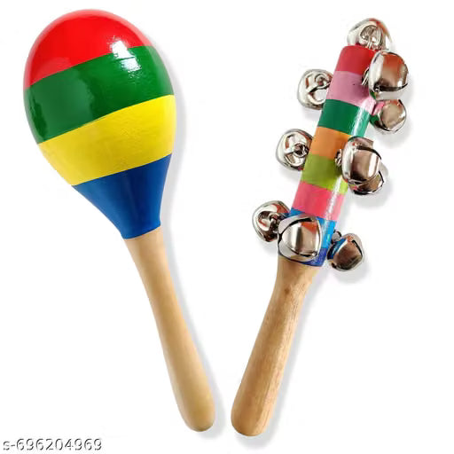 Wooden Baby Rattle Non Toxic Infants Music Toys - Combo Bundle of 3 pcs - Colorful Desi Kids Toys - ArtyCraftz.com