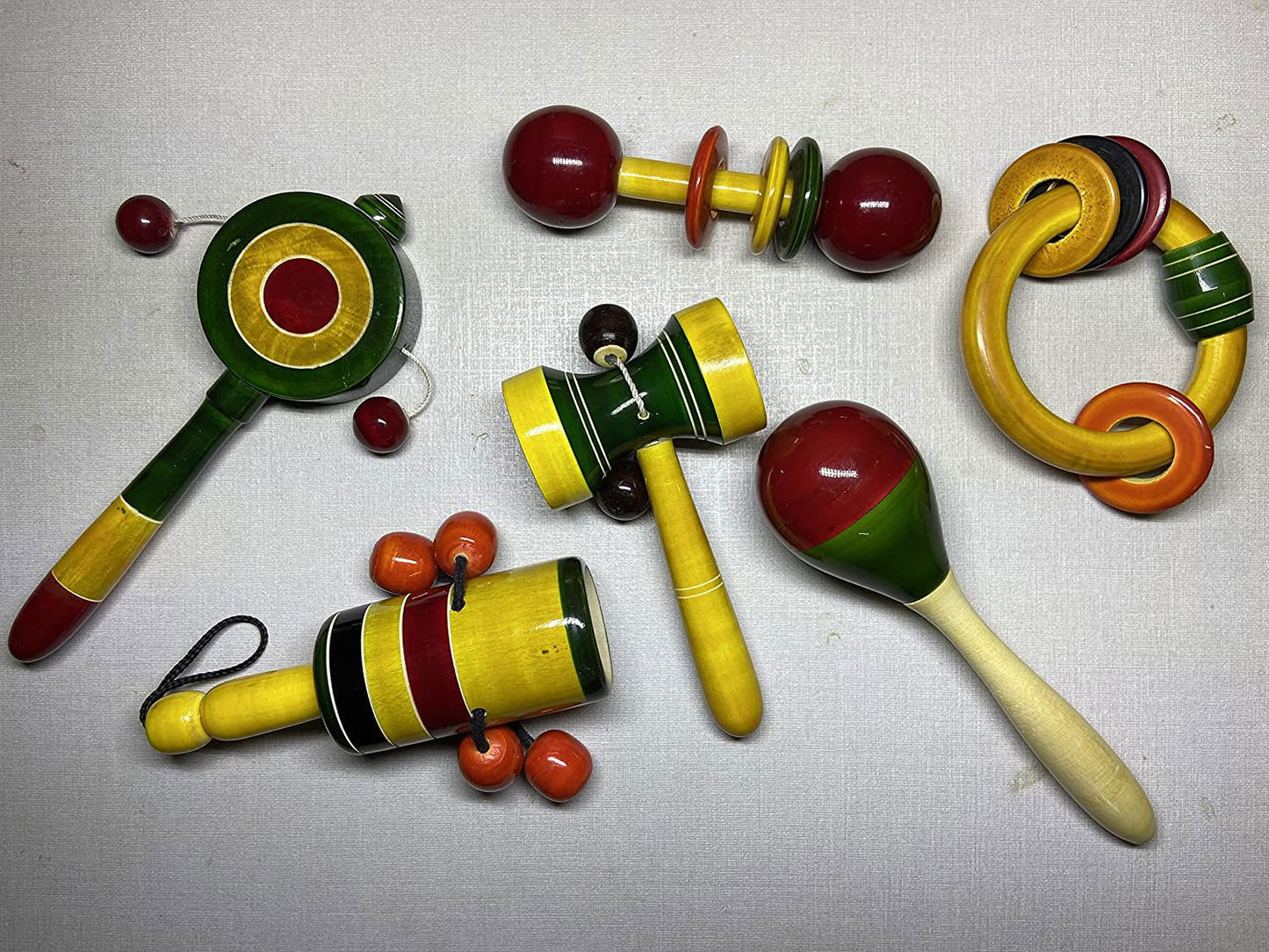 Wooden Baby Rattles Set of 6 nos Pack - Eco Friendly Channapatna Toys - Baby Music and Sound Makers - ArtyCraftz.com