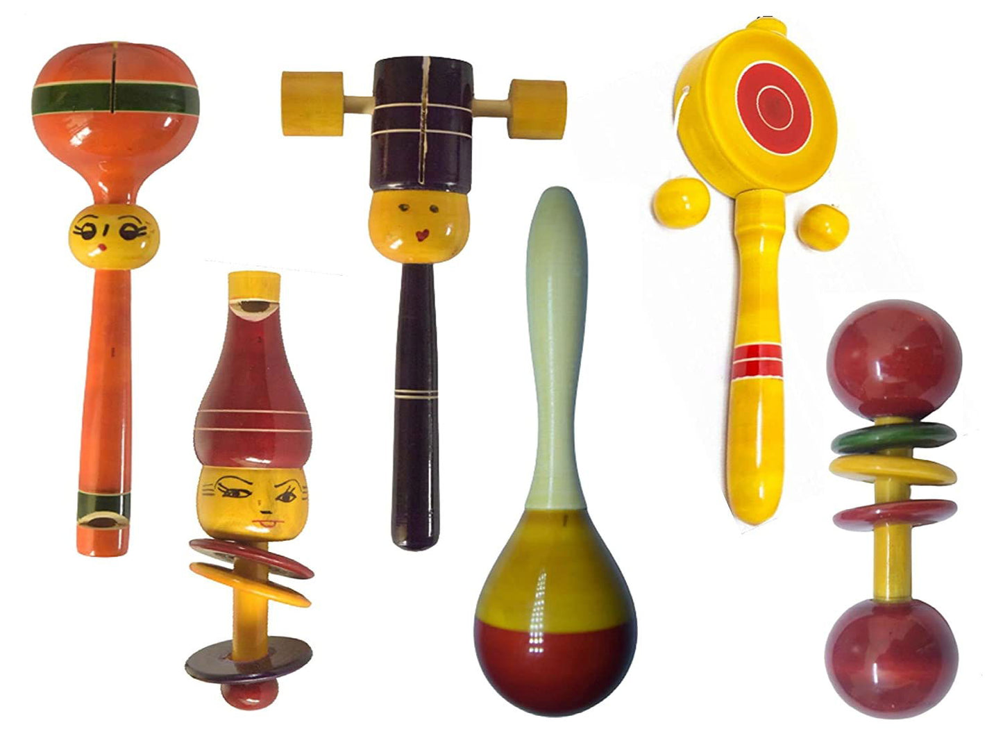 Wooden Baby Rattles with Whistle - Non-Toxic Sound Making Toys for Babies - Pack of 6 Rattles - ArtyCraftz.com