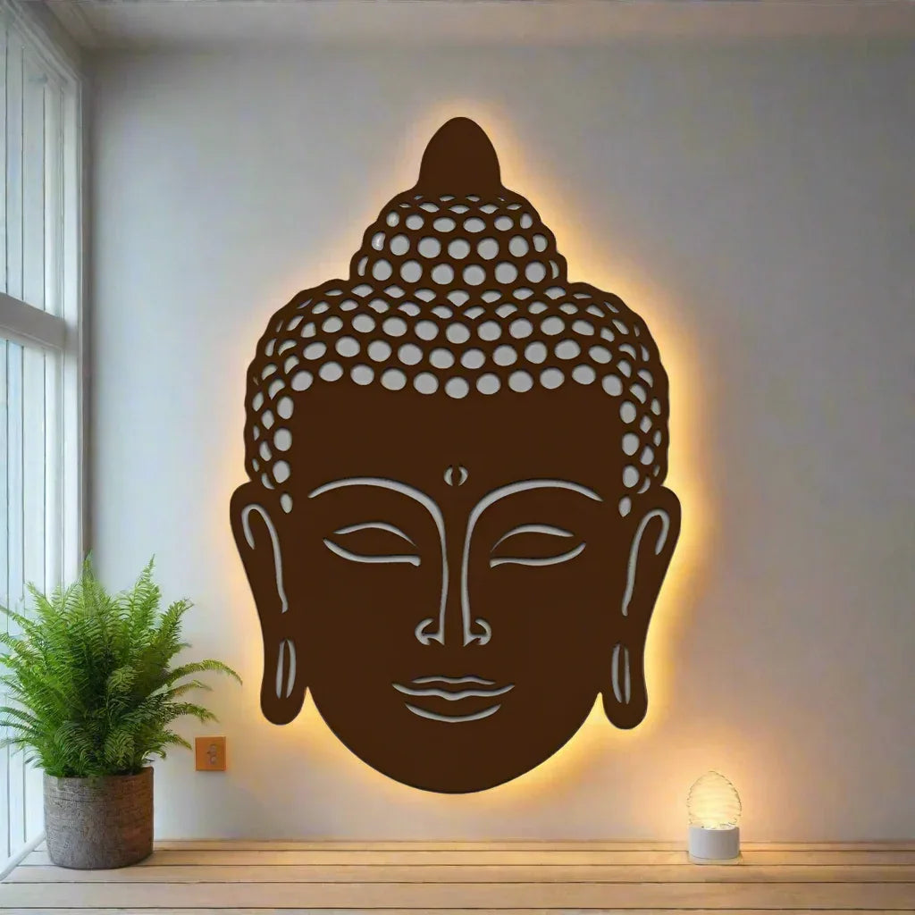 Wooden Buddha Wall Art With LED Night Lamp-ArtyCraftz.com