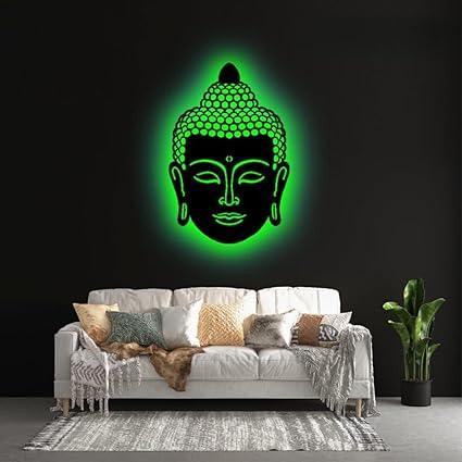 Wooden Buddha Wall Art With LED Night Lamp-ArtyCraftz.com
