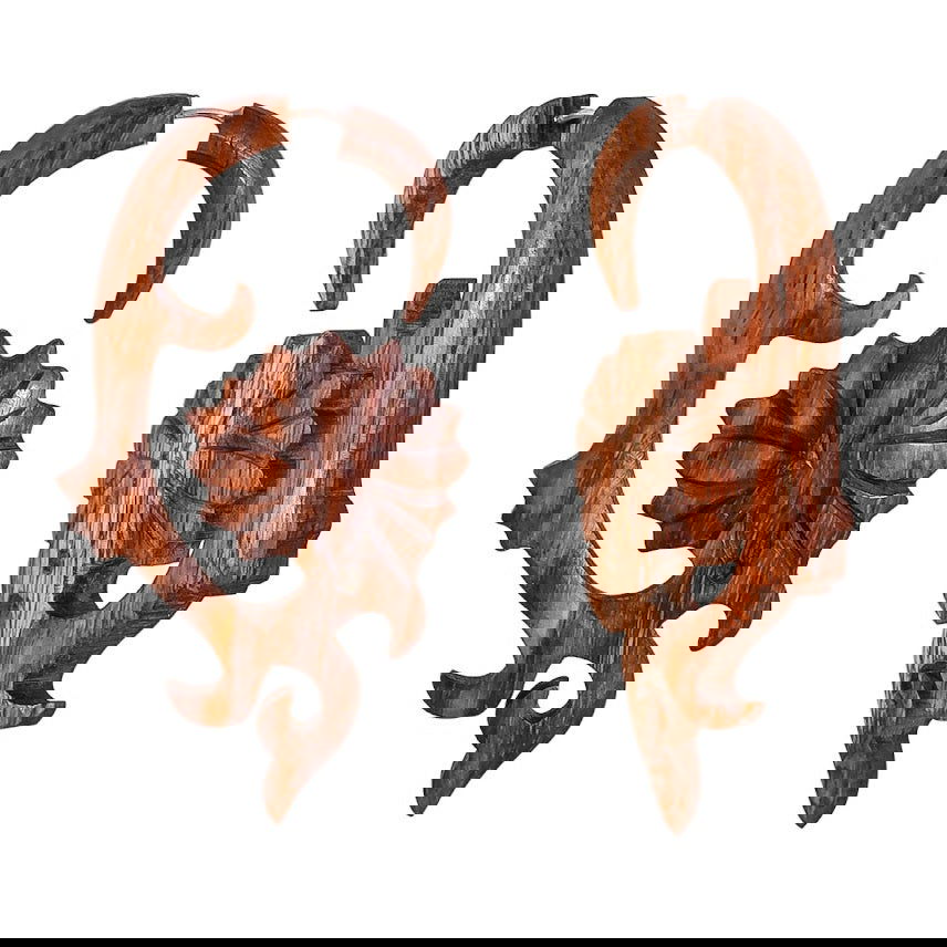 Wooden Carved Leaf Drop Tribal Fake Gauge Earrings 2.75" - ArtyCraftz.com