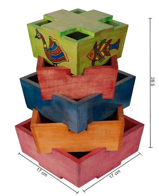 Wooden Colorful Unique Stair Lamp with Madhubani Painting-Home Decor ,Lamps&Lighting , Table Lamp - ArtyCraftz.com